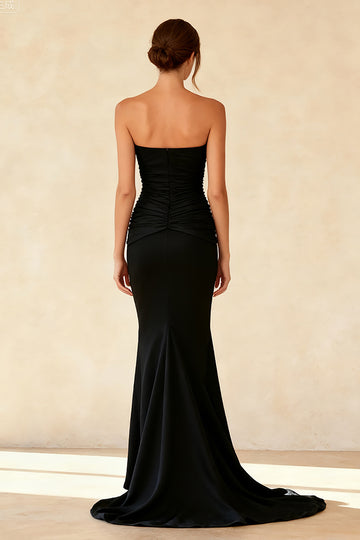 Strapless Black Mermaid Long Evening Dress